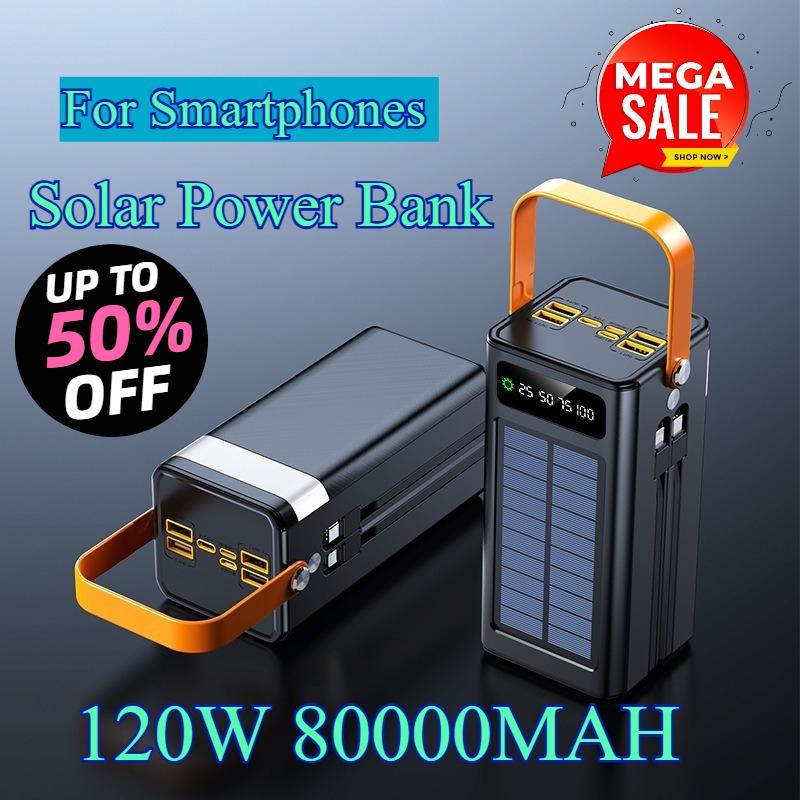 Usb Charger Dynamo - 80000mAh Solar Powerbank 120W Supersnel Grote